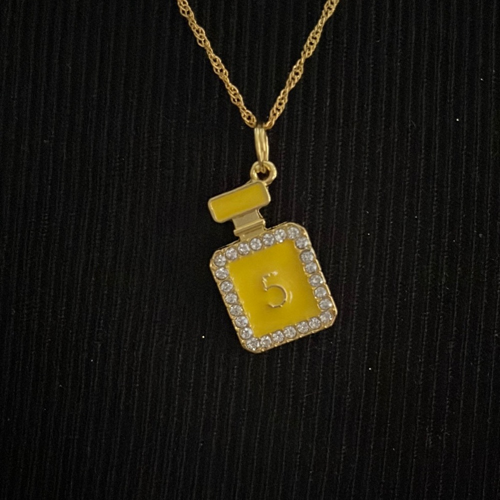 FabulouslyFitted | Gold Enamel Yellow & Rhinestone Charm Necklace